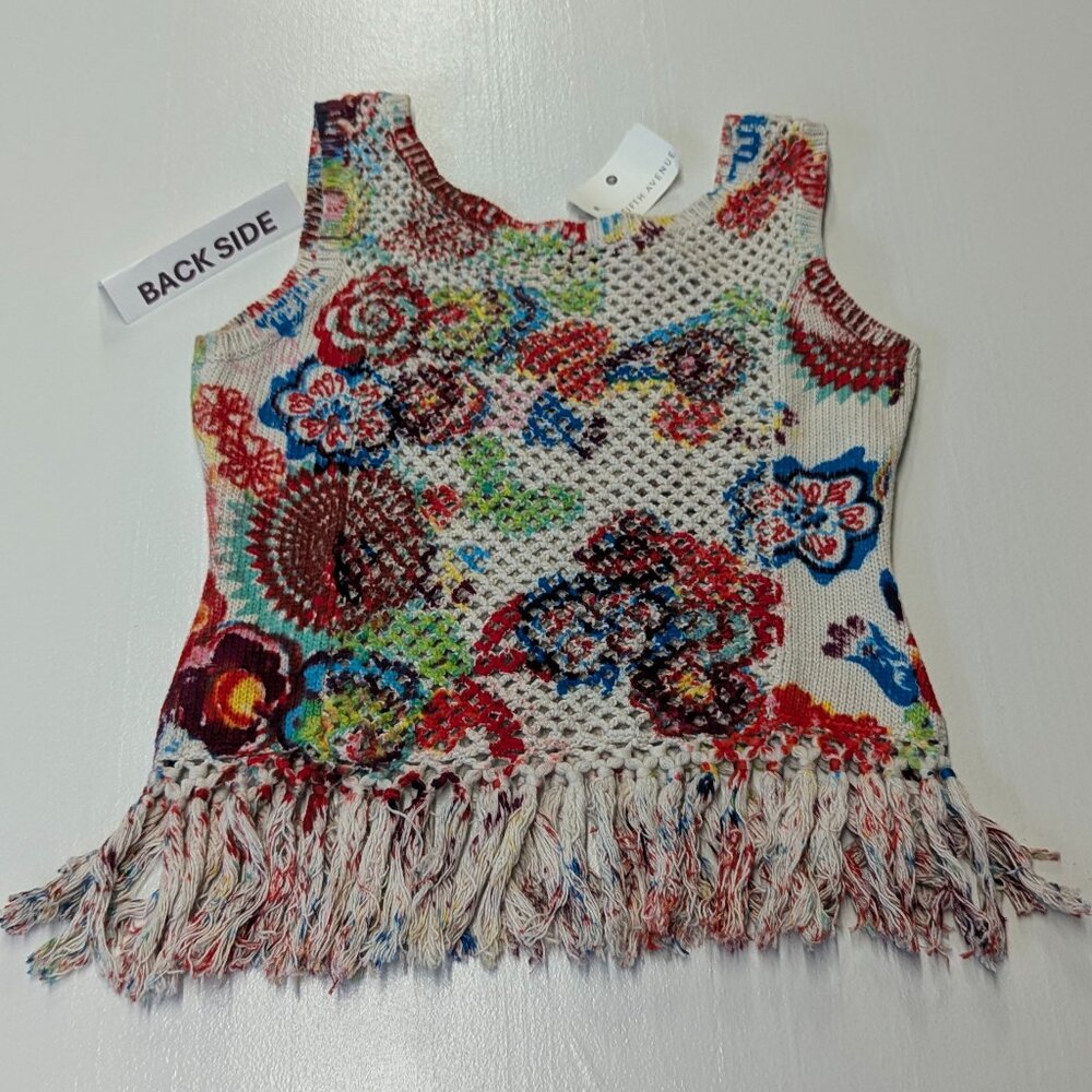 NWT Issey Miyake Cotton Tank Size 2 Multicolored Crochet With Fringe Tassles - Picture 2 of 16